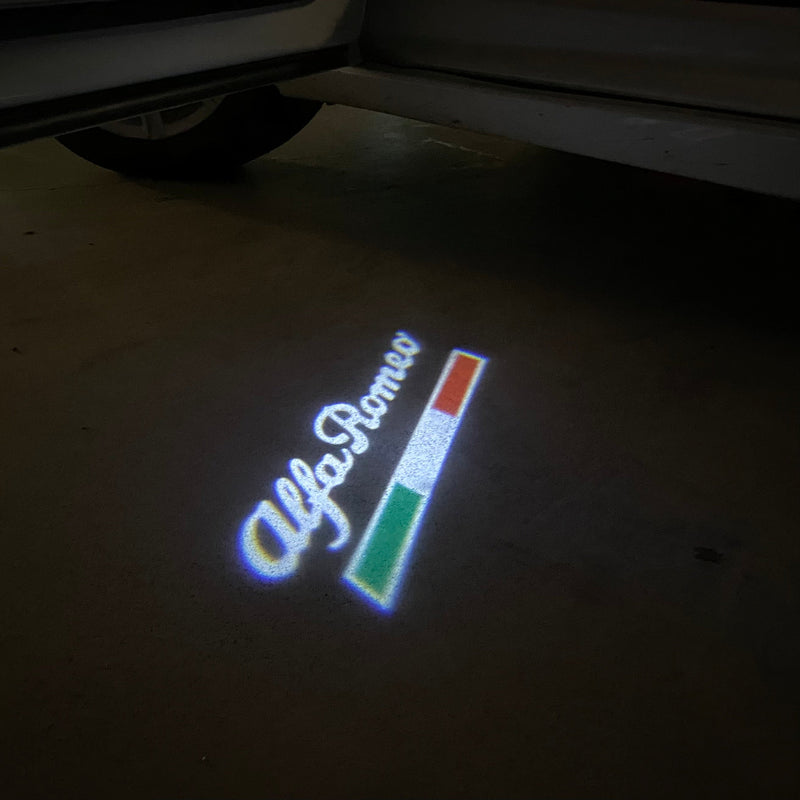 Alfa Romeo WHITE COLOR LOGO PROJECTOT LIGHTS Nr.21u (quantity  1 =  2 Logo Film /  2 door lights)