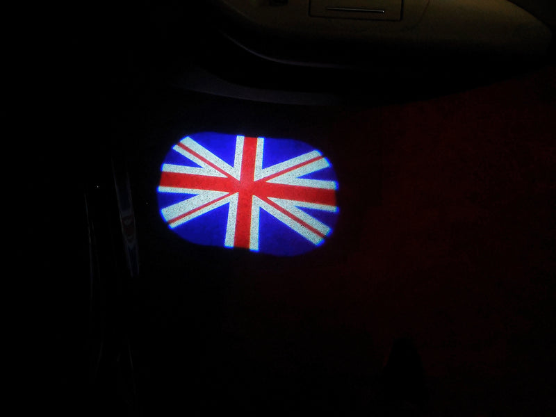 MINI  BRITISH NATIONAL FLAG WITH MINI  LOGO PROJECROTR LIGHTS Nr.46 (quantity  1 =  2 Logo Film /  2 door lights)